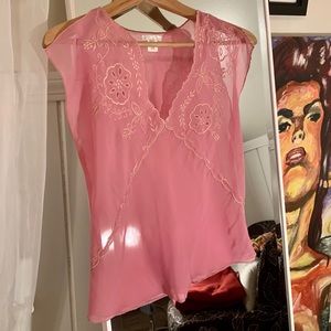 Pink Sheer Embroidered Top